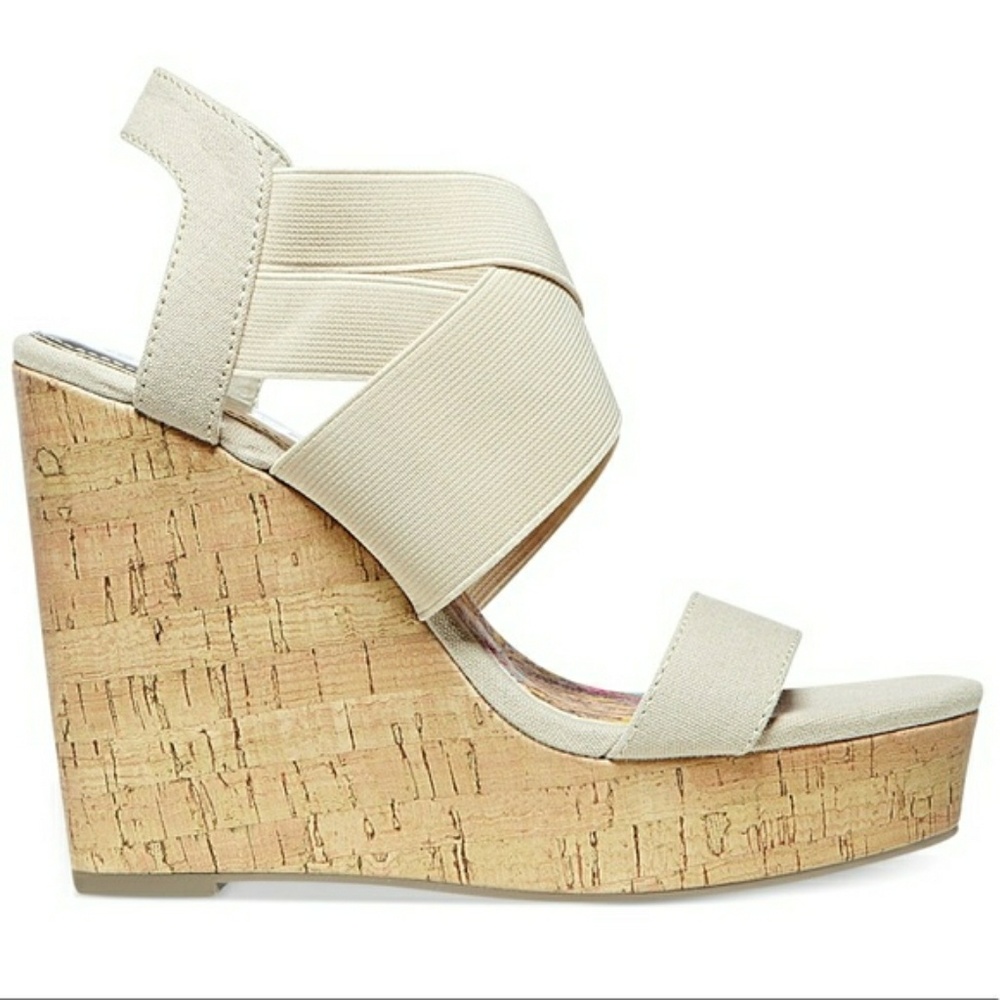 Madden Girl nude elastic cork wedges